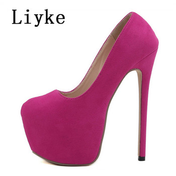 Liyke Елегантни дамски парти сватбени стриптизьорски обувки Секси дебели долни кръгли пръсти Плитки обувки с приплъзване Помпи на платформа Stiletto Mujer