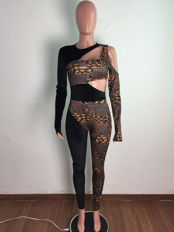 Σέξι γυναικείες ολόσωμες φόρμες Leopard Print Club Bodycon Patchwork Romper