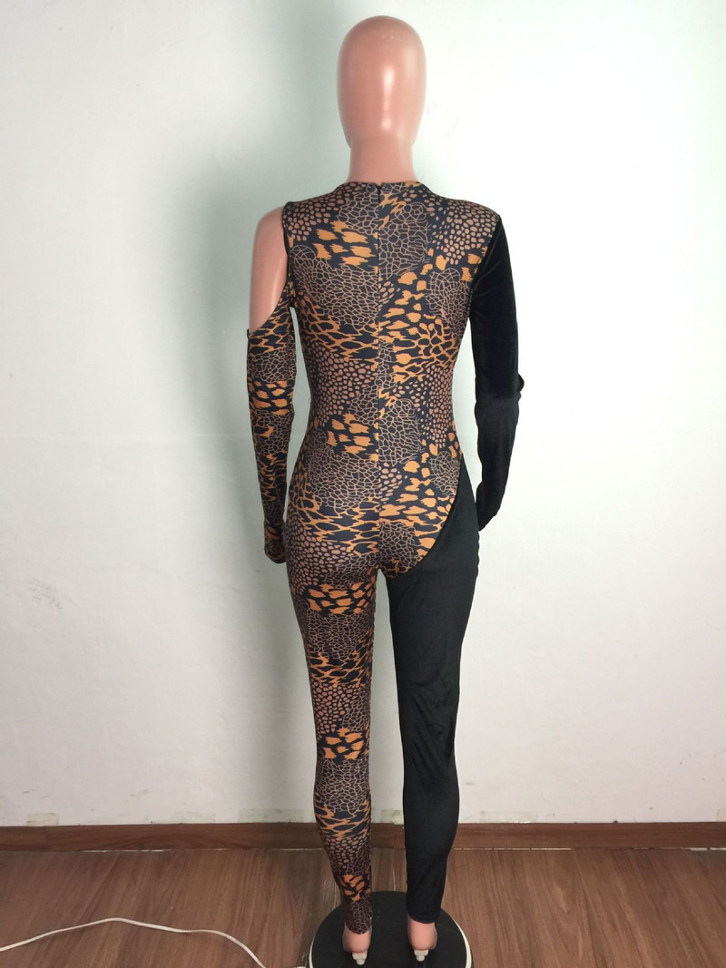 Leopardový potlač klubového overalu Sexy ženy vydlabané bodycon patchwork párty overal Romper