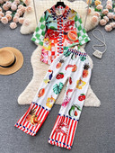 Letné prázdninové ovocie a zelenina, dvojdielne súpravy, dámske farebné tričko s polovičným rukávom a elastickým pásom, rovné nohavice