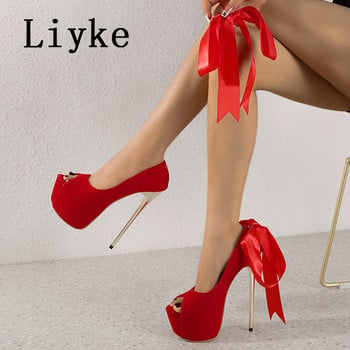 Liyke Sexy Party Nightclub Pole Dance Extreme ψηλά τακούνια Γυναικεία στιλέτο Peep Toe Lace-Up Wedding Stripper Παπούτσια Πλατφόρμας Αντλίες