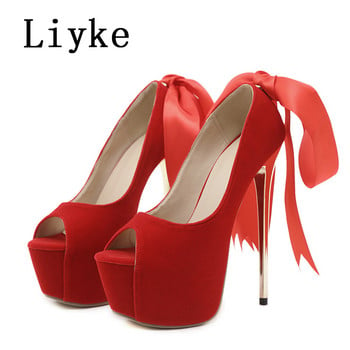 Liyke Sexy Party Nightclub Pole Dance Extreme ψηλά τακούνια Γυναικεία στιλέτο Peep Toe Lace-Up Wedding Stripper Παπούτσια Πλατφόρμας Αντλίες