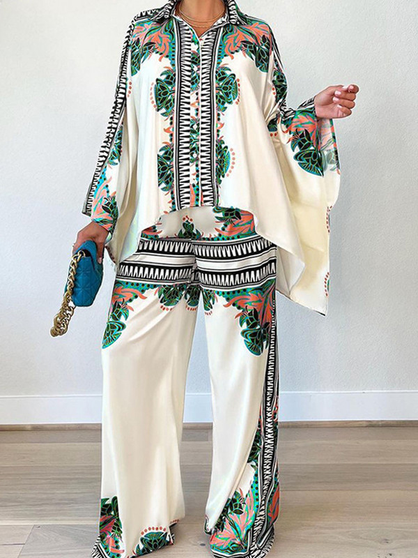 Bluza s reverima Kompleti hlača Ženska jesen 2022. Majice dugih šišmiš rukava Labave široke hlače Komplet od 2 komada Žensko ležerno odijelo