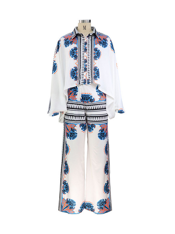 Bluza s reverima Kompleti hlača Ženska jesen 2022. Majice dugih šišmiš rukava Labave široke hlače Komplet od 2 komada Žensko ležerno odijelo