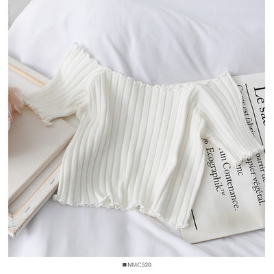 Ženske majice kratkih rukava Heliar Ruffle Hem Pletene kratkih rukava Fleksibilne majice s otvorenim ramenima Ženske Y2K ulične majice Ljeto