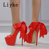 Liyke Tocuri înalte roșii pentru femei 2023, noi, sexy, peep toe, pentru petrecerea de nuntă, pantofi de striptease de mătase, cu dantelă, cu platformă, sandale stiletto