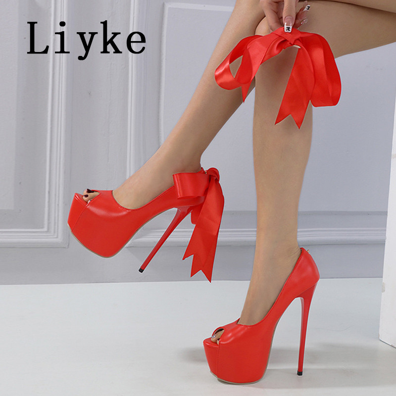Liyke Tocuri înalte roșii pentru femei 2023, noi, sexy, peep toe, pentru petrecerea de nuntă, pantofi de striptease de mătase, cu dantelă, cu platformă, sandale stiletto