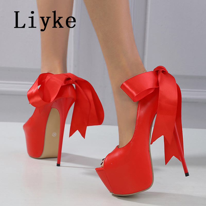 Liyke Tocuri înalte roșii pentru femei 2023, noi, sexy, peep toe, pentru petrecerea de nuntă, pantofi de striptease de mătase, cu dantelă, cu platformă, sandale stiletto