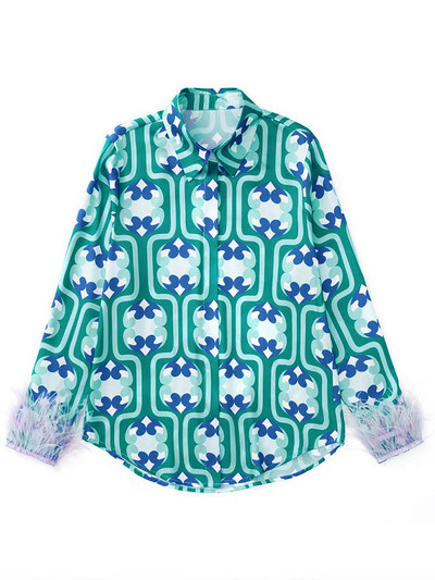 Dámske blúzky s kvetinovou potlačou a manžetami s pierkami, široké nohavice, kostýmy, vintage košele na gombíky, dámske nohavice, sety, outfity 2022