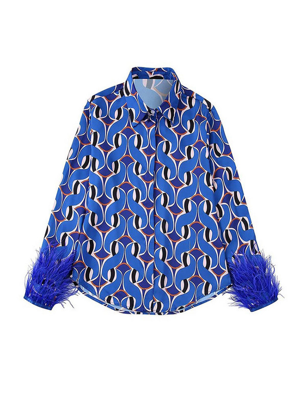 Dámske blúzky s kvetinovou potlačou a manžetami s pierkami, široké nohavice, kostýmy, vintage košele na gombíky, dámske nohavice, sety, outfity 2022