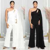 Kombinezon za zabave širokih nogavica Seksi ženski kombinezon od šifona na jedno rame, elegantan kombinezon za noćni klub bez leđa