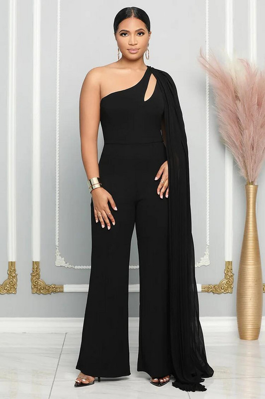 Kombinezon za zabave širokih nogavica Seksi ženski kombinezon od šifona na jedno rame, elegantan kombinezon za noćni klub bez leđa