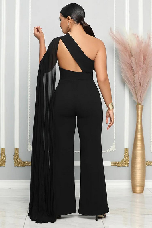 Kombinezon za zabave širokih nogavica Seksi ženski kombinezon od šifona na jedno rame, elegantan kombinezon za noćni klub bez leđa