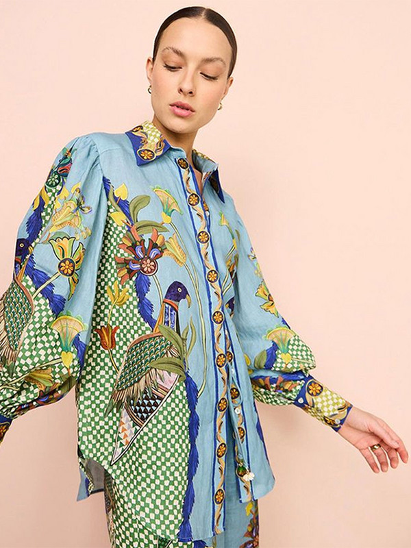 Dámske ležérne nohavice s potlačou, módny oblek s dlhým rukávom a golierom, široké nohavice so šnurovaním, dámska súprava 2023