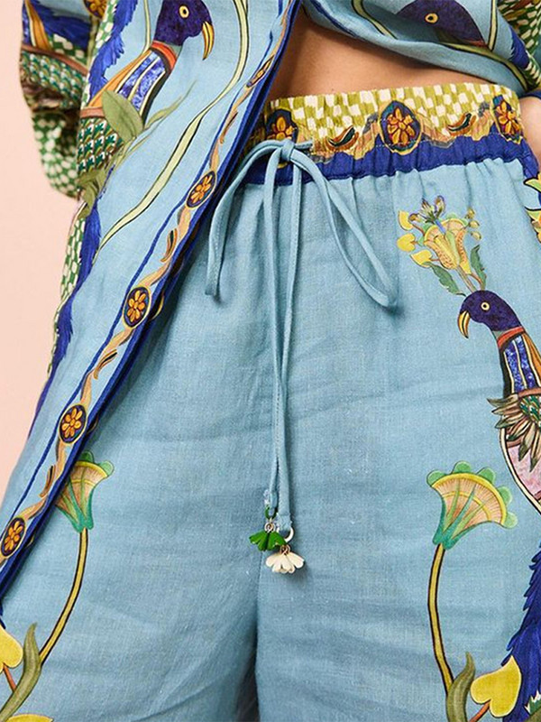 Dámske ležérne nohavice s potlačou, módny oblek s dlhým rukávom a golierom, široké nohavice so šnurovaním, dámska súprava 2023