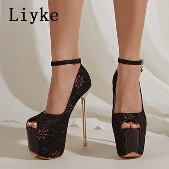 Liyke 2023 New Arrivals 17cm Extreme ψηλά τακούνια Γυναικεία μόδα Peep Toe Slingbacks Πλατφόρμα Pumps Σανδάλια Σέξι παπούτσια χορού Pole