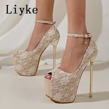 Liyke 2023 New Arrivals 17cm Extreme ψηλά τακούνια Γυναικεία μόδα Peep Toe Slingbacks Πλατφόρμα Pumps Σανδάλια Σέξι παπούτσια χορού Pole