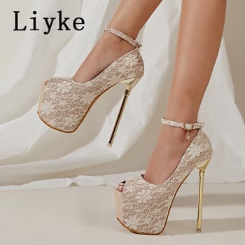 Liyke 2023 New Arrivals 17cm Extreme ψηλά τακούνια Γυναικεία μόδα Peep Toe Slingbacks Πλατφόρμα Pumps Σανδάλια Σέξι παπούτσια χορού Pole