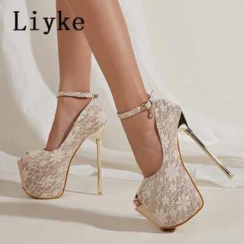 Liyke 2023 New Arrivals 17cm Extreme ψηλά τακούνια Γυναικεία μόδα Peep Toe Slingbacks Πλατφόρμα Pumps Σανδάλια Σέξι παπούτσια χορού Pole