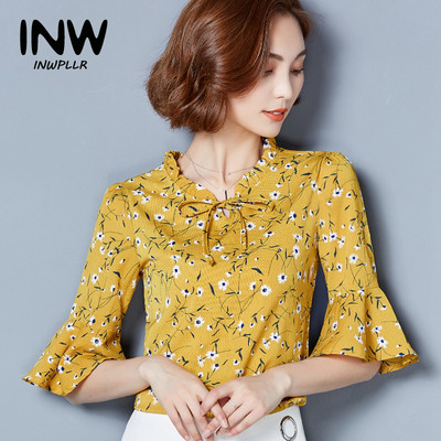 Καλοκαιρινά μπλουζάκια 2018 Γυναικείες μπλούζες σιφόν πουκάμισα Μπλούζα με floral print Μπλούζα Mujer Casual κοντομάνικο μπλουζάκι Plus Size Blusas Feminino