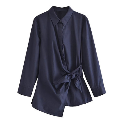 High Street mašna Nepravilna jednobojna kompleta od 2 komada, modna ženska košulja dugih rukava s ovratnikom na dolje, nove ženske duge hlače 2023.