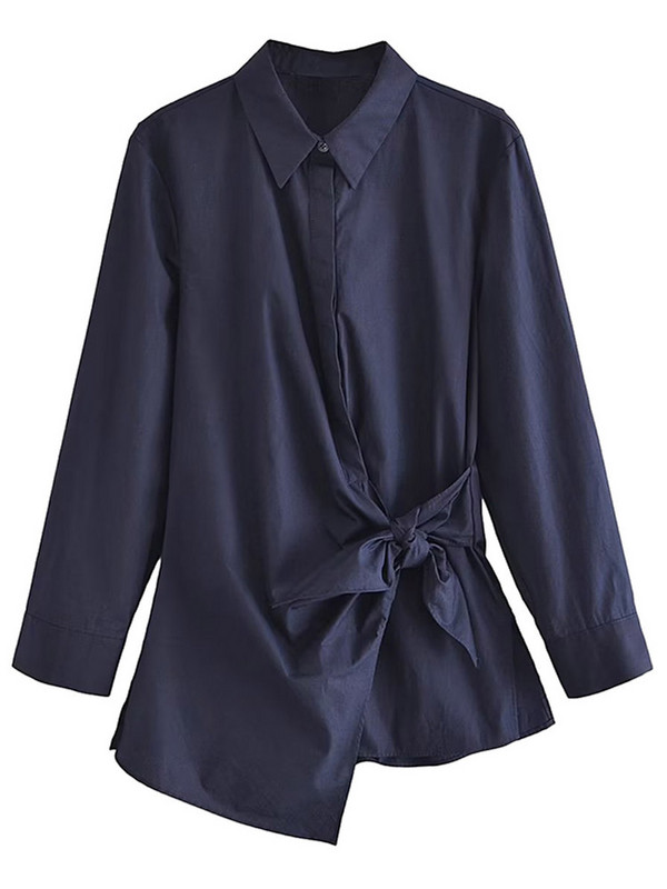 High Street mašna Nepravilna jednobojna kompleta od 2 komada, modna ženska košulja dugih rukava s ovratnikom na dolje, nove ženske duge hlače 2023.