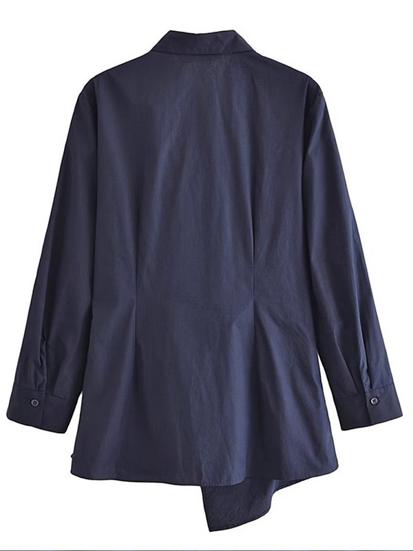 High Street mašna Nepravilna jednobojna kompleta od 2 komada, modna ženska košulja dugih rukava s ovratnikom na dolje, nove ženske duge hlače 2023.