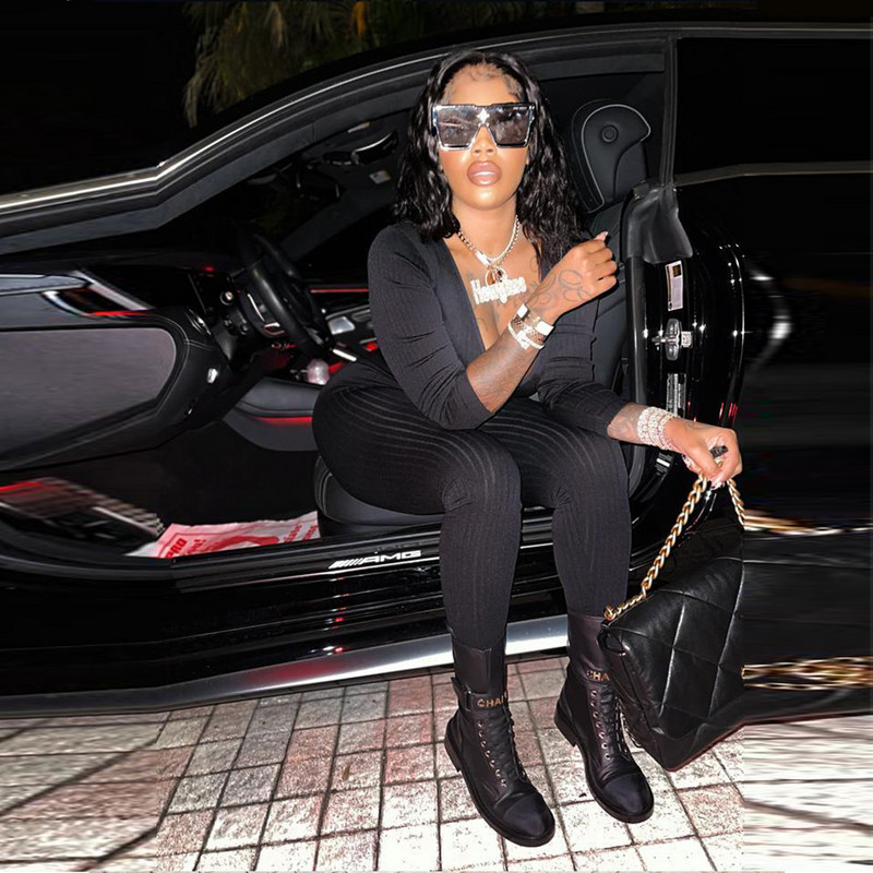 Salopetă neagră de club pentru femei sexy, cu decolteu în V, bodycon, solidă, ocazională, salopete de petrecere