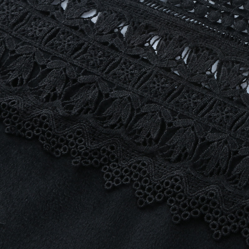 40# Vintage izdubljene čipkaste bluze Ženske slobodno vrijeme Izdubljeni uzorak Spajanje lampion bluza s rukavima Crne košulje Rubaška Ženska