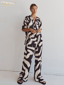 Dámske 2-dielne sety s voľným strihom a potlačou, letné, s krátkym rukávom a vysokým pásom, s dlhými nohavicami