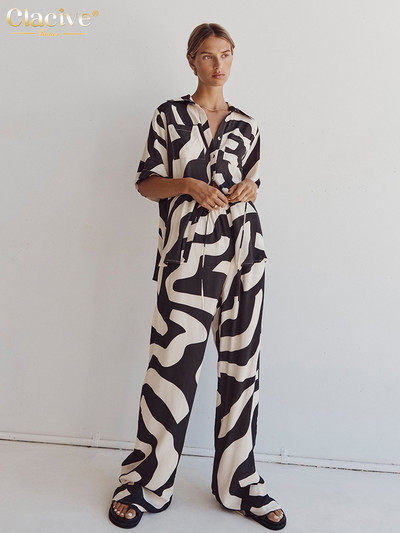 Dámske 2-dielne sety s voľným strihom a potlačou, letné, s krátkym rukávom a vysokým pásom, s dlhými nohavicami