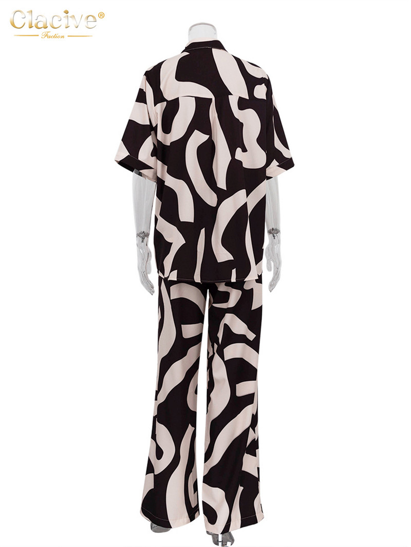 Dámske 2-dielne sety s voľným strihom a potlačou, letné, s krátkym rukávom a vysokým pásom, s dlhými nohavicami