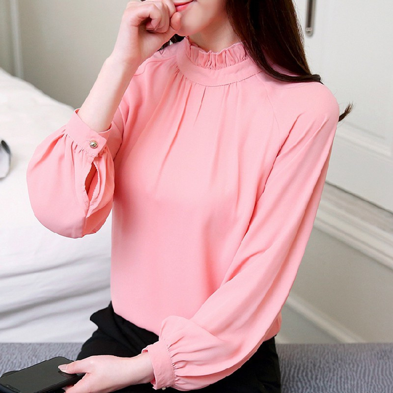 Proljetne Blusas Feminina Elegantne bluze od šifona Ženske ležerne ženske košulje s lampion rukavima Modne ružičasto ljubičaste majice Žene