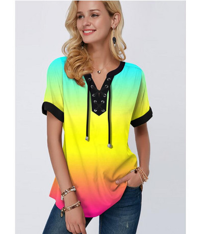 Liela izmēra 4xl 5x Puloveri Blūzes krekls Boho Print Lace Splice Sieviešu topi V veida kakla izgriezumā, brīvs 2020. gada ikdienas vasaras jauns sieviešu T-krekls