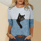 Bluze s mačkama veće veličine 5xl Ležerne košulje s uzorkom mačaka u kontrastnoj boji Cotto mješavina Košulja dugih rukava za žene Blusas De Mujer 2021