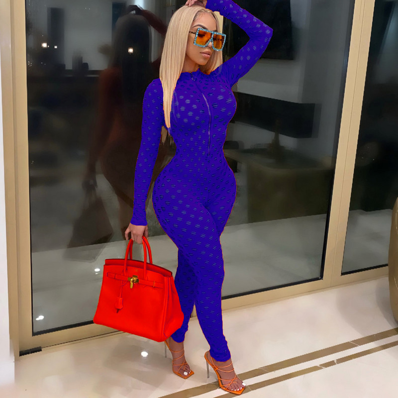 Prozirni kombinezon za zabavu Seksi ženski kombinezon s O-izrezom, jednobojni mrežasti kombinezon