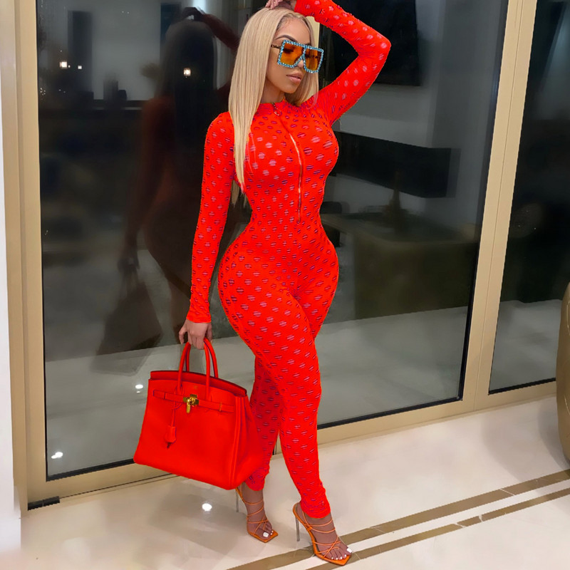 Prozirni kombinezon za zabavu Seksi ženski kombinezon s O-izrezom, jednobojni mrežasti kombinezon