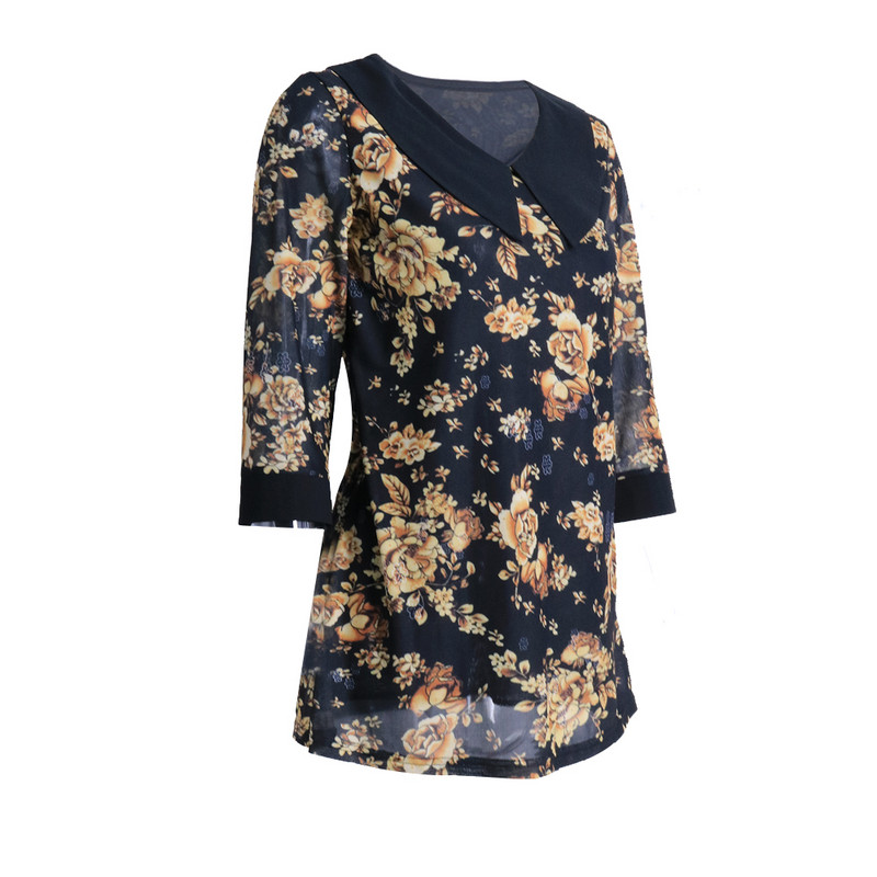 Yitonglian bluza veće veličine 2020. Femme Ženska majica s do pola rukava s cvjetnim patchworkom i Peter Pan ovratnikom Ležerna košulja 4XL 5XL 6XL H403