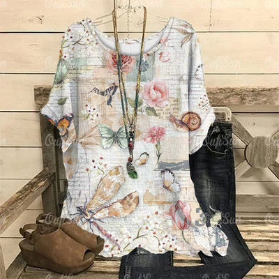 Dámske vintage tričko s 3D kvetinovou potlačou, letné tričko s krátkym rukávom a výstrihom do O-krku, nadrozmerný dámsky top, ležérny Harajuku sveter