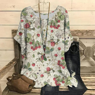 Dámske vintage tričko s 3D kvetinovou potlačou, letné tričko s krátkym rukávom a výstrihom do O-krku, nadrozmerný dámsky top, ležérny Harajuku sveter