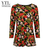 YTL ženske nove majice kratkih rukava s okruglim izrezom 2021. u seoskom stilu, cvjetne majice, ležerne majice velikih veličina, elegantne široke tunike H418