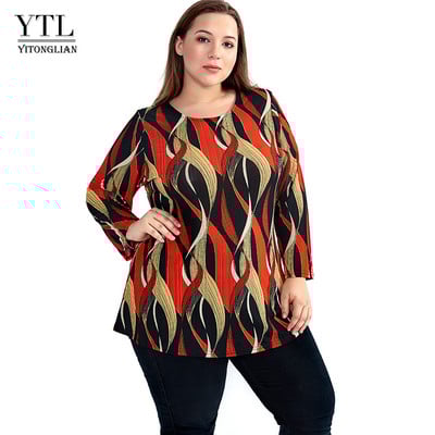 YTL Stripe Print Marškinėliai Moteriški Elegantiški Bohemian Orange O Neck Moteriški marškinėliai su laisvomis viršutinėmis rankovėmis Laisvi marškinėliai H105