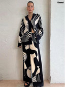 Dámska digitálna potlač 2-dielna súprava, elegantný klopový top s dlhým rukávom, voľné rovné nohavice, oblek, módna streetwear blúzka, košeľa 2023