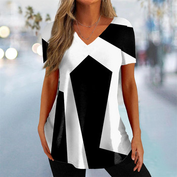 Γυναικείο μπλουζάκι τρισδιάστατη γεωμετρία με τύπωμα V-λαιμόκοψη κοντομάνικο μπλουζάκια Streetwear Γυναικεία μπλουζάκια υπερμεγέθη Μόδα Γυναικεία Ρούχα 2023