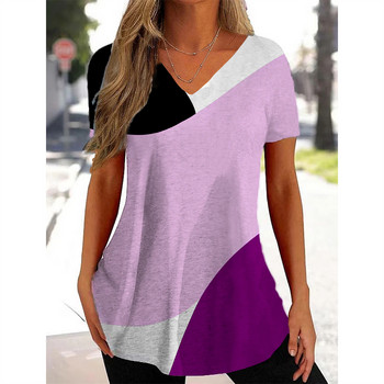 Γυναικείο μπλουζάκι τρισδιάστατη γεωμετρία με τύπωμα V-λαιμόκοψη κοντομάνικο μπλουζάκια Streetwear Γυναικεία μπλουζάκια υπερμεγέθη Μόδα Γυναικεία Ρούχα 2023