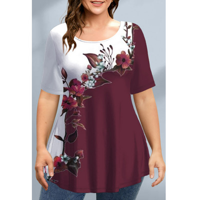 Nauji moteriški marškinėliai Pavasariniai drabužiai Gėlėti grafiniai megztiniai su iškirpte trumpomis rankovėmis Viršutiniai gatvių drabužiai, dideli drabužiai moterims, 2023 m.