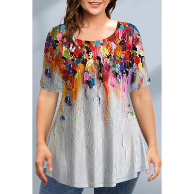 Nove ženske majice kratkih rukava Proljetna odjeća Puloveri s O-izrezom s cvjetnim motivima Majice kratkih rukava Ulična odjeća Prevelika odjeća Žene 2023.