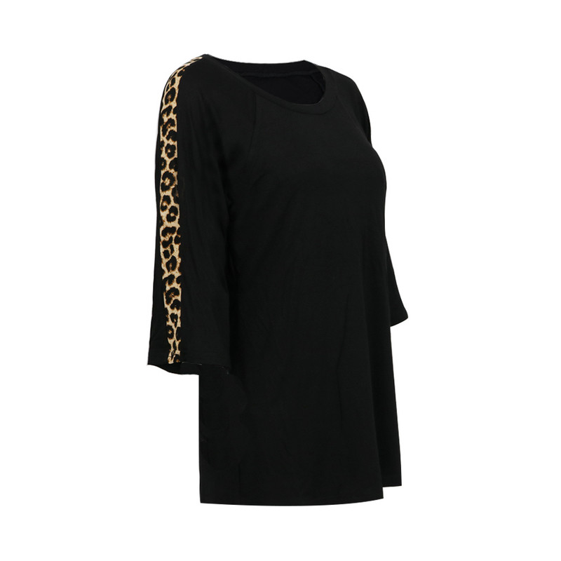 Yitonglian, tricou cu mâneci 3/4 din bumbac, la modă pentru femei, mozaic leopard, tunică solidă, topuri cu gât rotund, tricou pentru femei H408