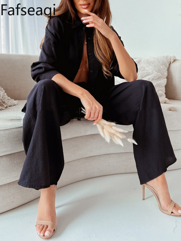 Set de costum de pantaloni albastri de primăvară, vară, pentru femei, îmbrăcăminte de birou, cămăși șic, costum din două piese, pentru femei, pantaloni largi, elegante, ținute trening