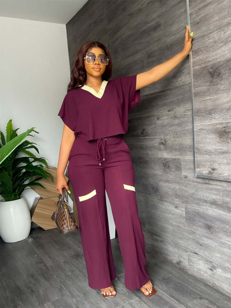 Φθινοπωρινό γυναικείο κοστούμι μόδας Casual κοντομάνικο μπλουζάκι Αθλητικό κοστούμι ίσιο παντελόνι Ιδιοσυγκρασία Κομψό Commuter δύο τεμαχίων